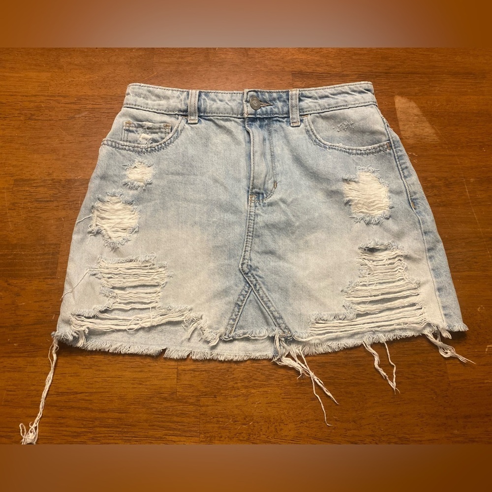 Hollister Light Blue High Rise Distressed Mini Skirt 3/26 Y2K